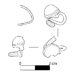 Fragment de fibule  timbale date du Hallstatt D3 (fin Ve s. av. J.-C.)  dessin S. Carrara, SA Ville de Lyon